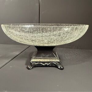 Elegant Crackle Glass Bowl with Black Base